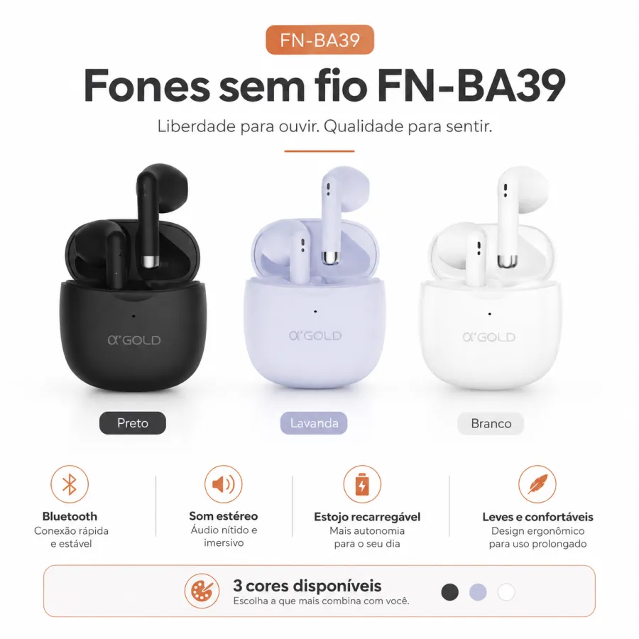 蓝牙耳机，品牌：A GOLD，颜色：黑色/白色，型号：FN-BA39，便携式设计，适用于运动和日常使用。