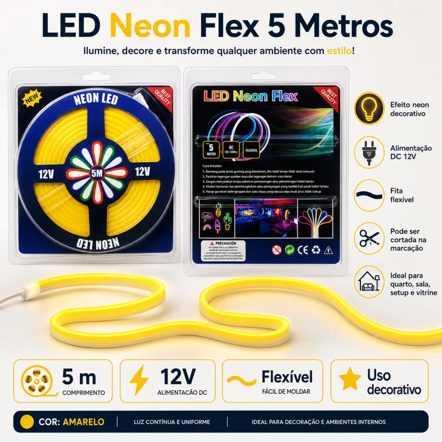 霓虹LED灯带 5米 12V 黄色