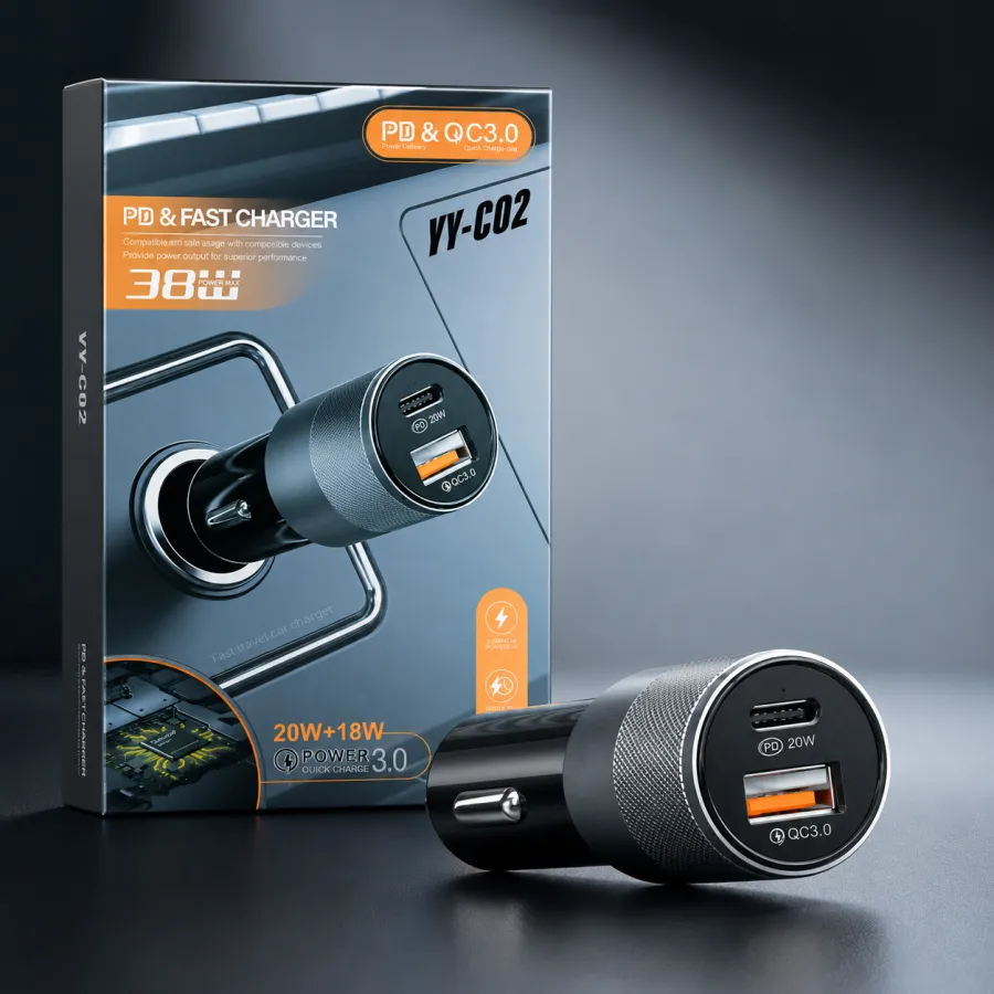 车载充电器 YY-C02 20W+18W PD快充 QC3.0