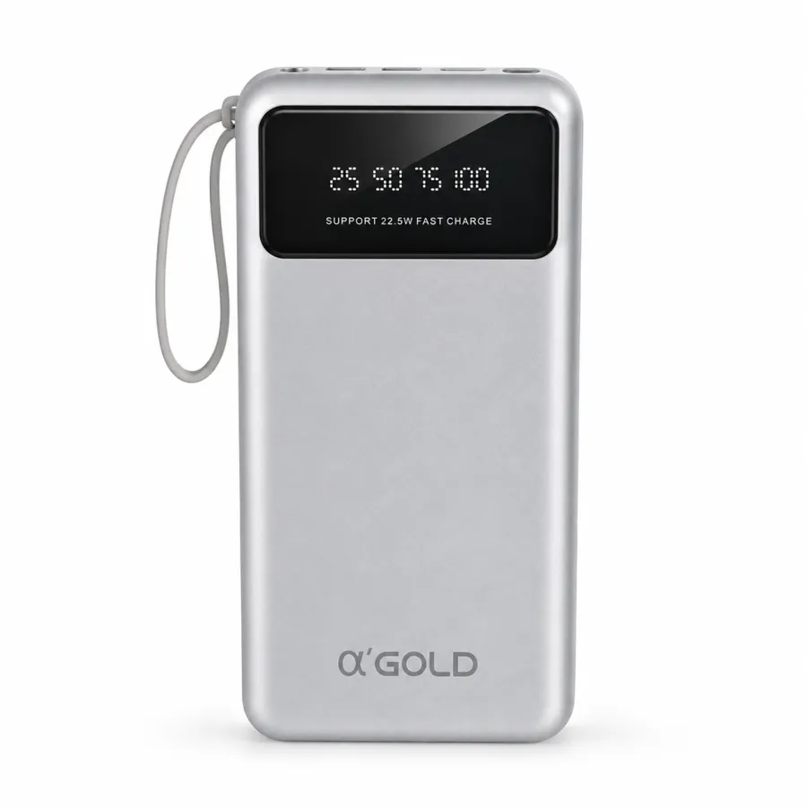 AGOLD 10000mAh移动电源，带LED显示，银色，快速充电
