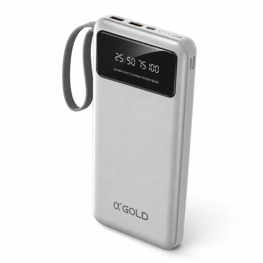 AGOLD 10000mAh移动电源，带LED显示，银色，快速充电