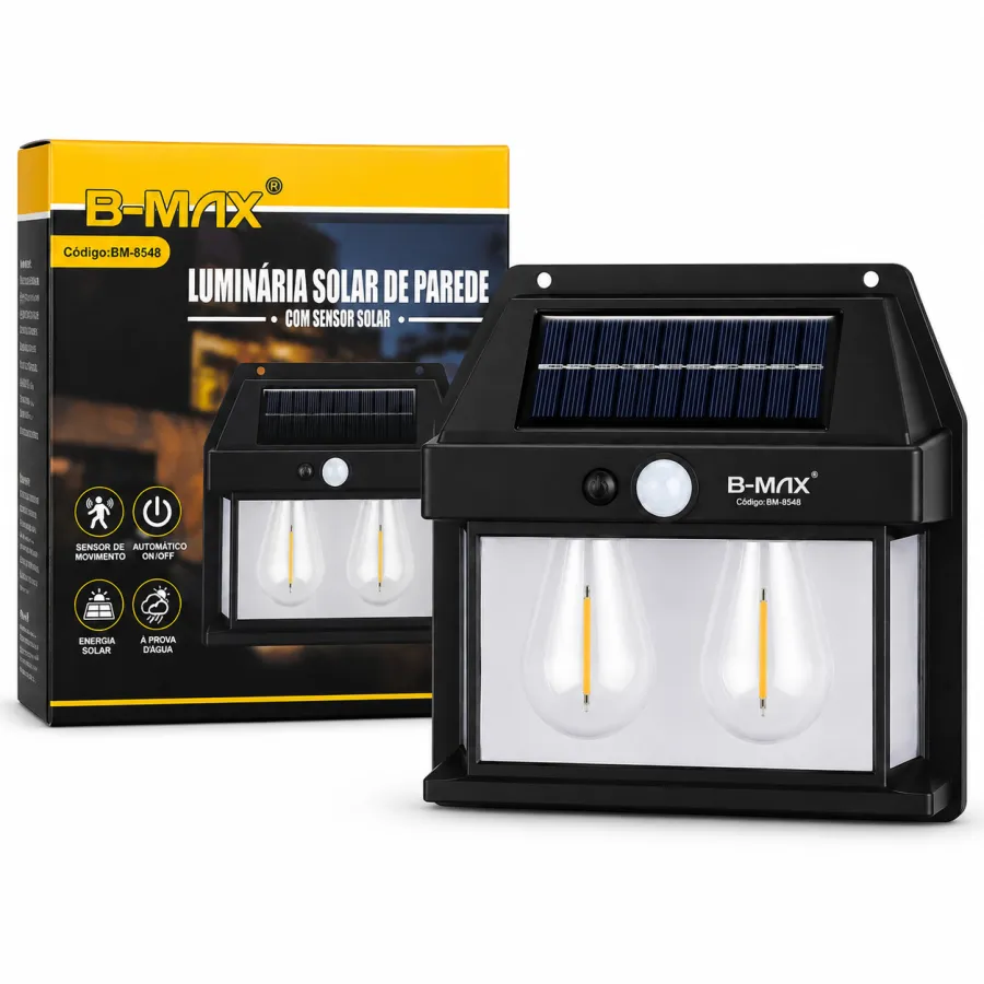 B-MAX太阳能壁灯，带传感器，适用于室外，黑色，节能环保