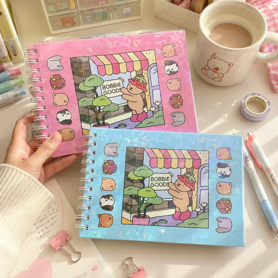 儿童读物 Bobbie Goods 可爱动物插画笔记本，适合绘画和记录，彩色封面，精美设计