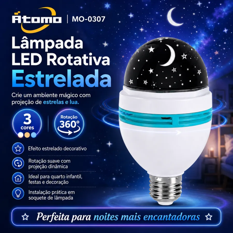 Atomo 星星旋转LED灯泡，MO-0307，适用于台灯，梦幻星空效果