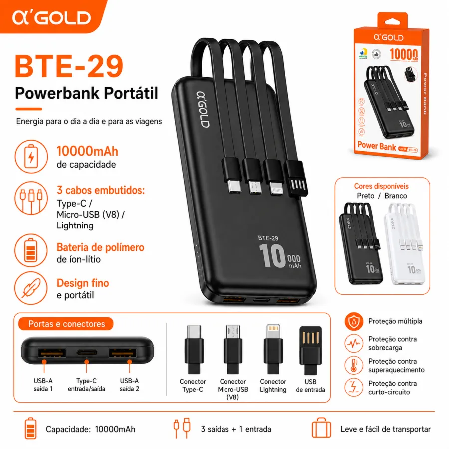 AGOLD移动电源 BTE-29 10000mAh 三合一适配器