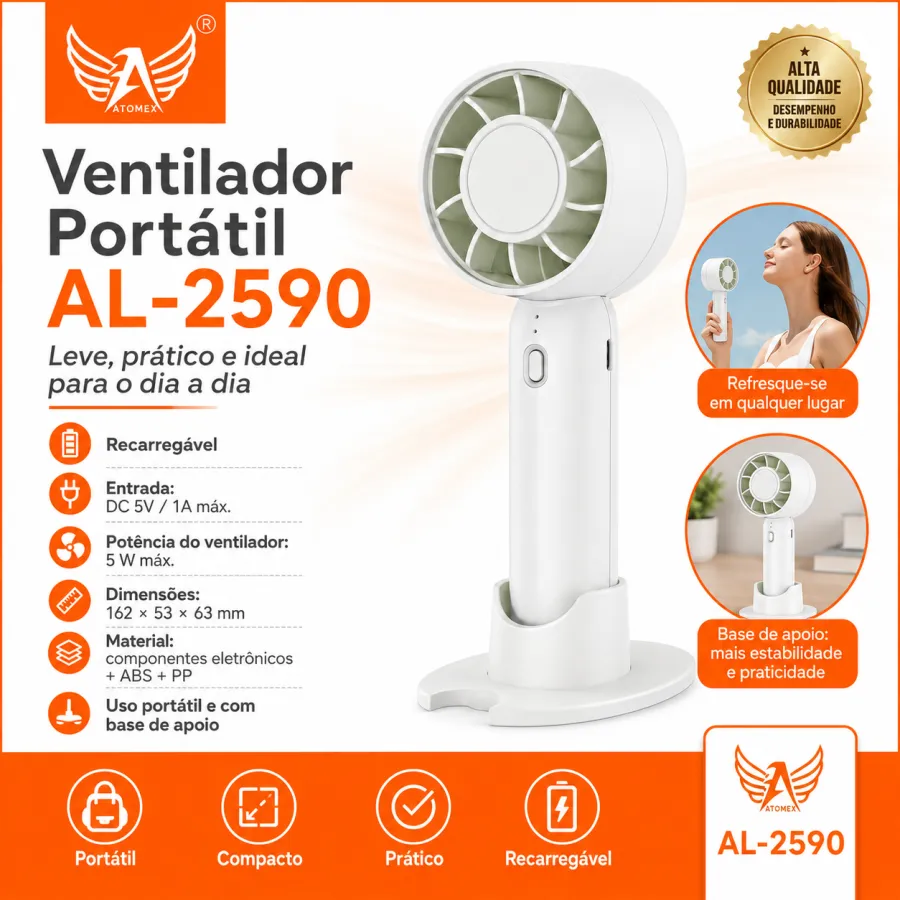 便携式风扇 AL-2590，白色，适合家庭和户外使用