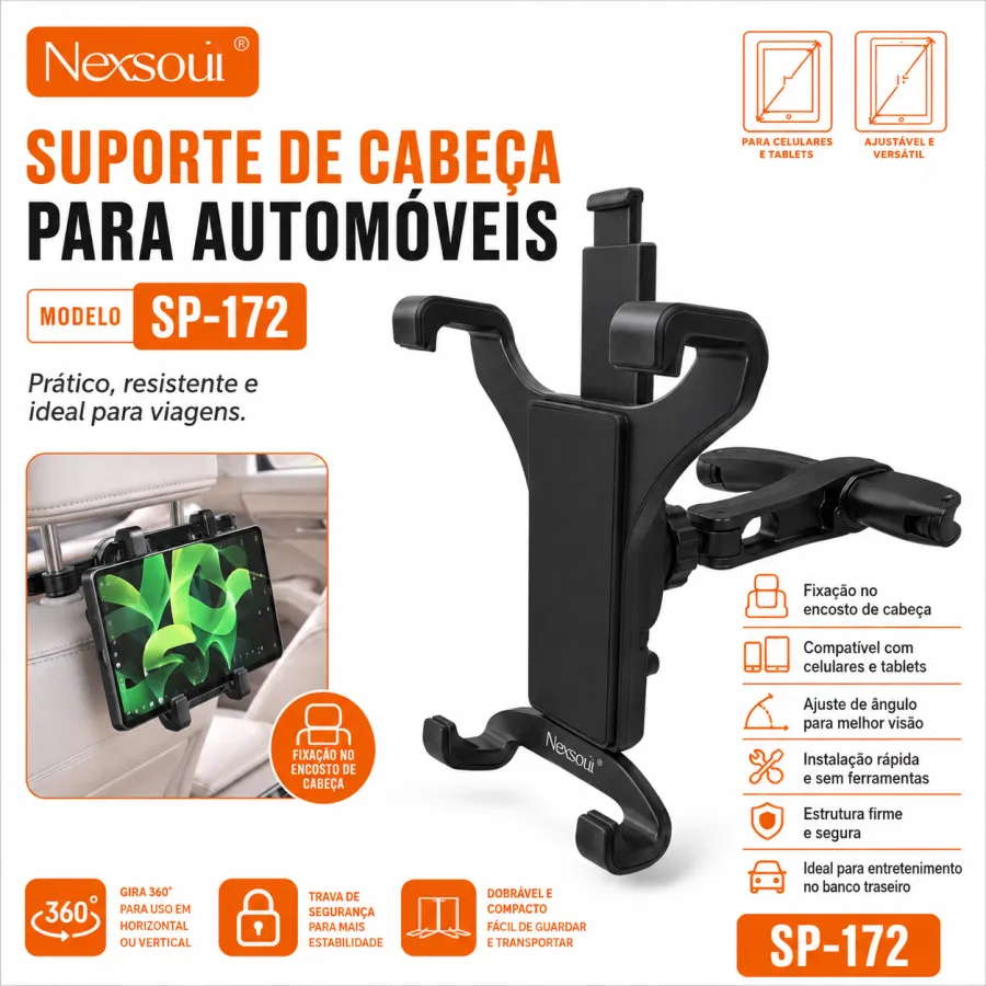 Nexsou SP-172 汽车通用头枕支架，黑色，稳固耐用