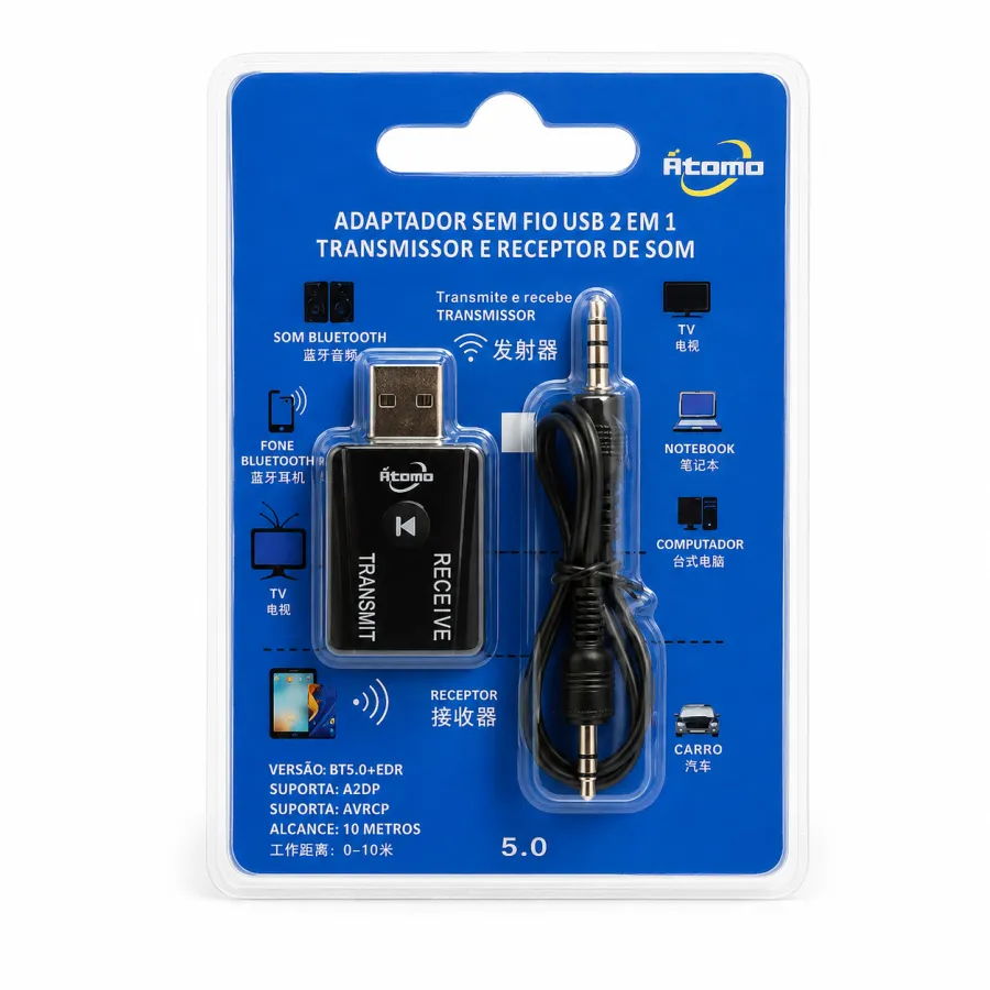 无线音频发射接收器，适用于电脑和音响，5.0版
