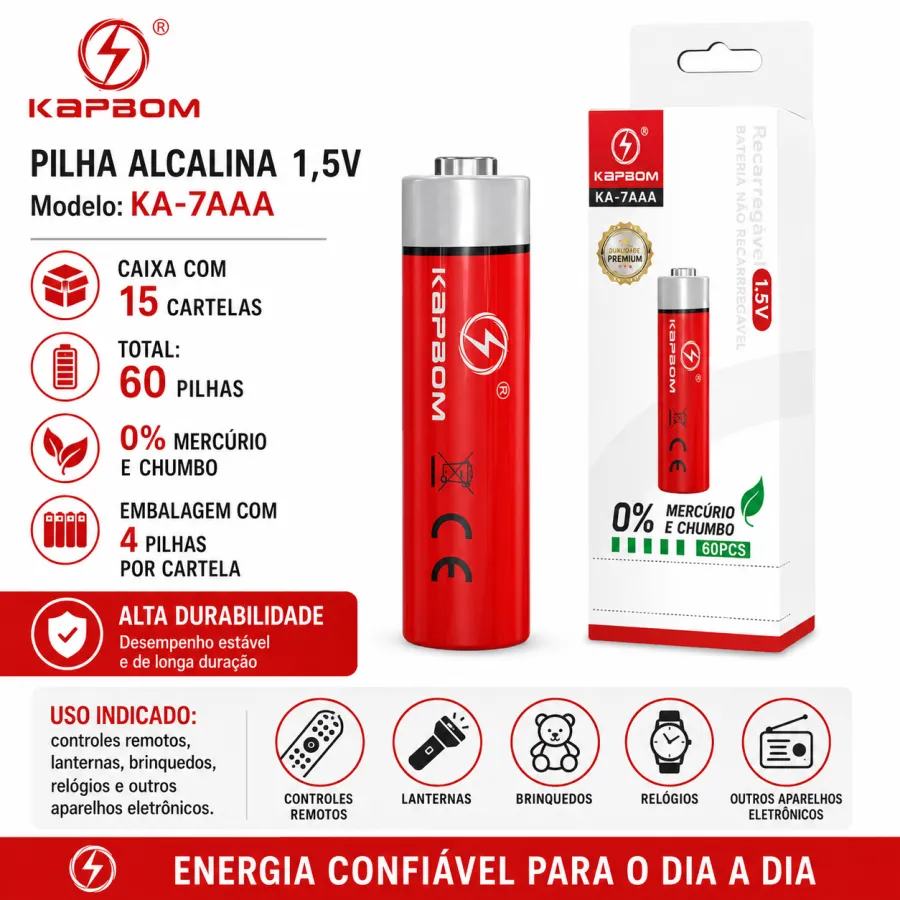 KA-7AAA KA-5AA Kapdom 碱性电池 1.5V 红色 60粒/盒 AAA / AA