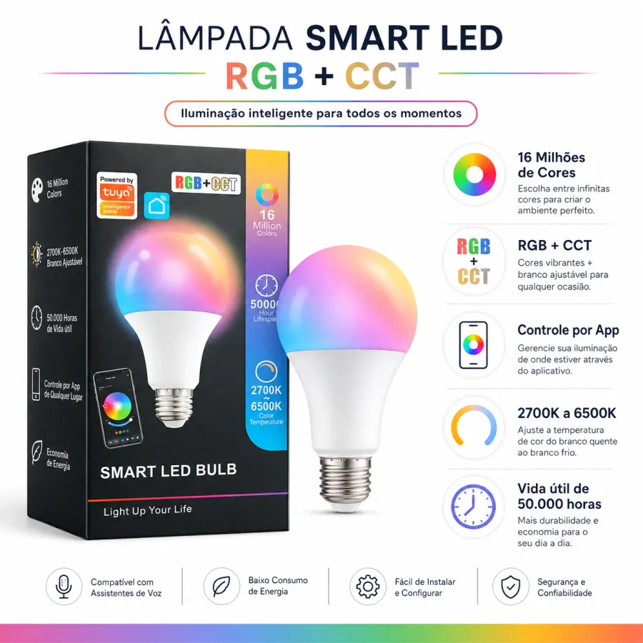 智能LED灯泡 RGB 2700K-6500K 1600万色 50000小时寿命
