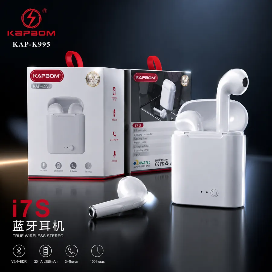 KAPBOM i7S 蓝牙耳机，30mAh电池，续航3.4小时，白色