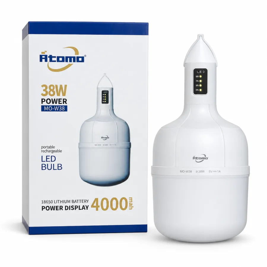 Atomo 38W LED灯泡，便携式可充电，18650锂电池，4000mAh，适用于户外照明
