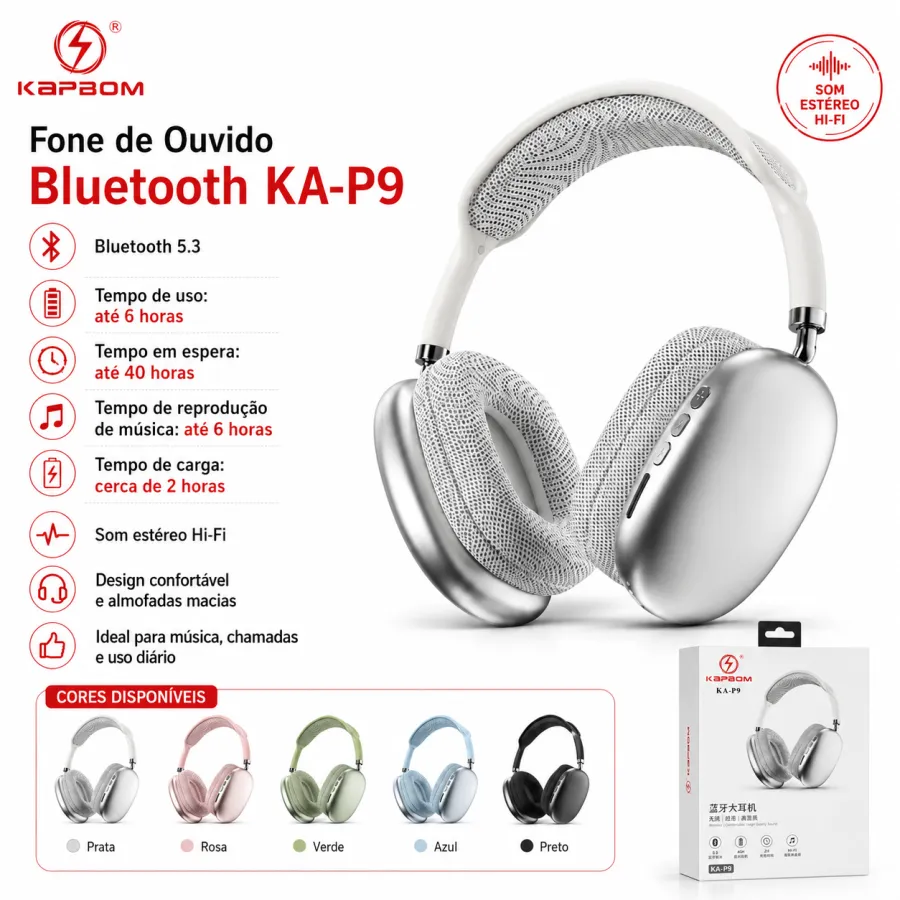Kapbom ka-p9 蓝牙大耳机 P9，支持6小时通话，40小时待机，多色可选