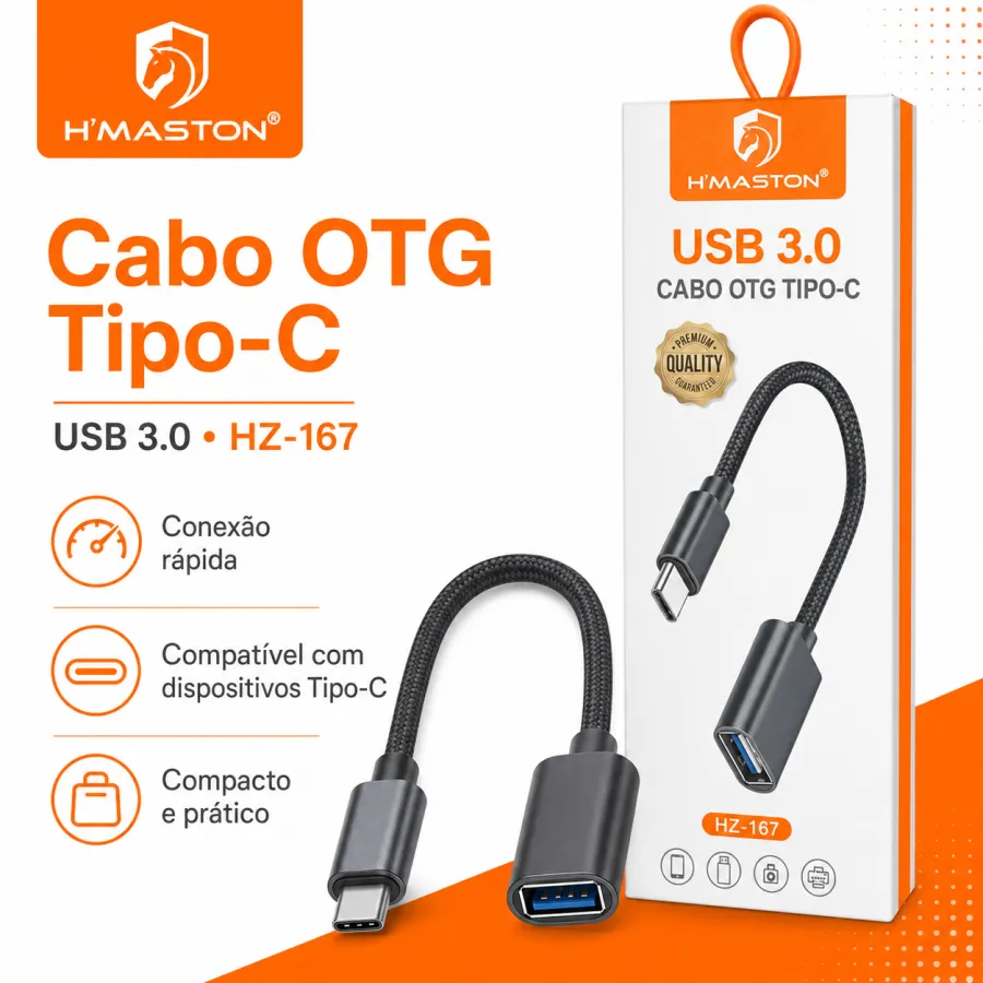 H'MASTON USB 3.0 OTG Tipo-C 数据线，黑色，型号HZ-167