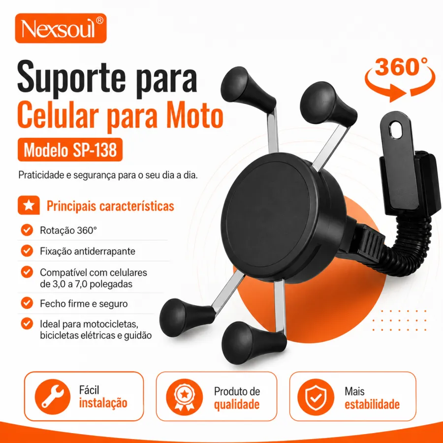 Nexsoul SP-138 360度旋转手机支架，适用于电动车和摩托车