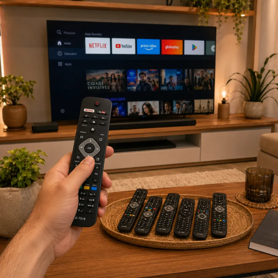 LE-7051遥控器，适用于多种设备，支持Netflix和YouTube，黑色