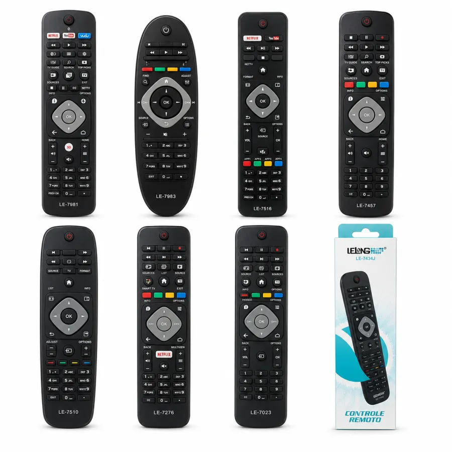 LE-7051遥控器，适用于多种设备，支持Netflix和YouTube，黑色