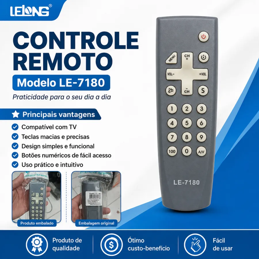 LE-7180 遥控器，适用于多种电视，简约设计，功能齐全