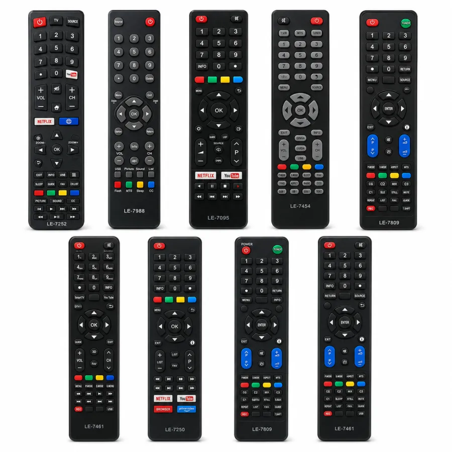 LE-7522电视遥控器，带Netflix快捷键，黑色，适用于多种品牌