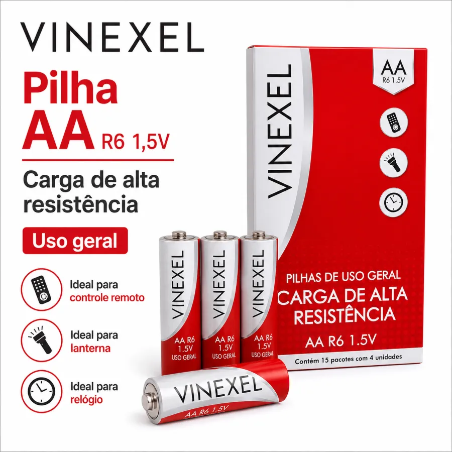 VINEXEL AA电池 1.5V 高性能 适用于通用设备 15颗装