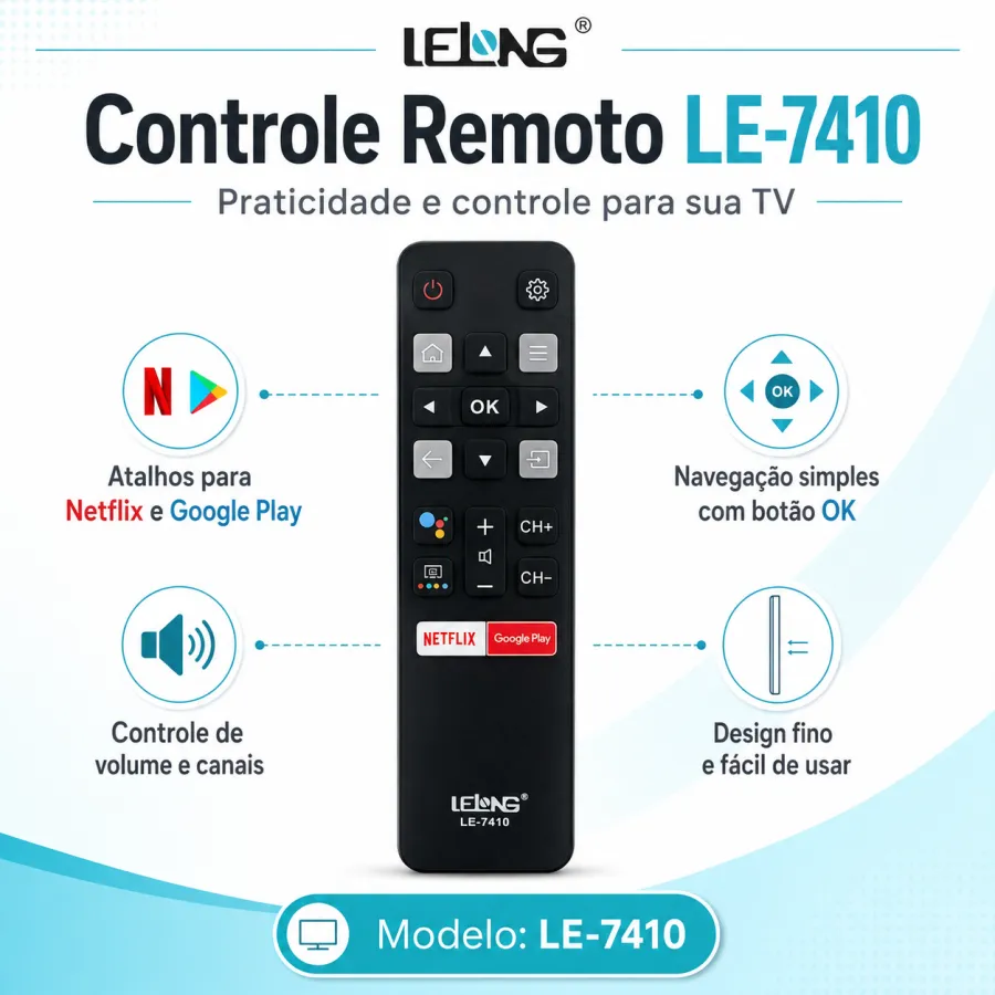 LELONG LE-7410 TCL 遥控器，兼容多种设备，带Netflix快捷键，黑色