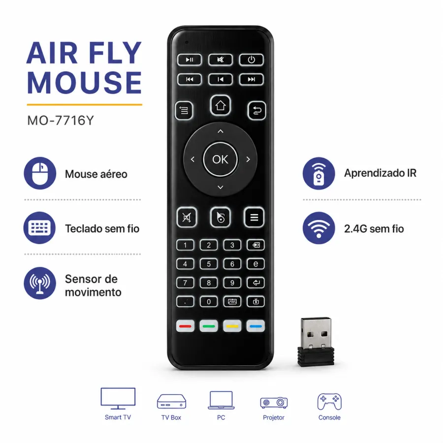 Atoma 空中飞鼠遥控器 MO-7716，2.4GHz 无线，适用于智能电视，黑色