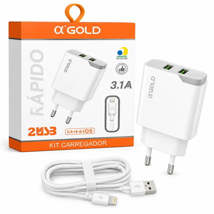 α'GOLD 3.1A快充充电器套装，双USB接口，适用于iOS设备