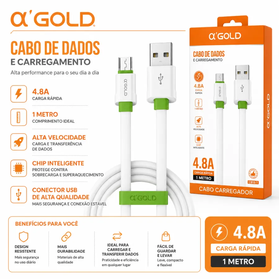 αGOLD USB数据线，快速充电，适用于多种设备，耐用设计