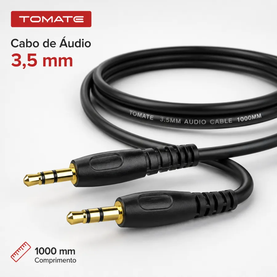 TOMATE 3.5mm音频线，适用于各种设备，黑色，1米