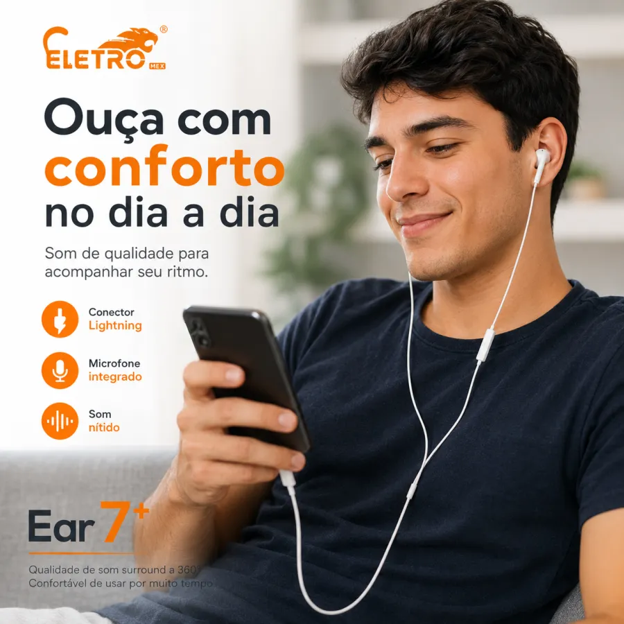 El-1411-5g ELETRO Ear7+ 360度环绕音效耳机，Lightning接口，舒适佩戴，适用于长时间使用