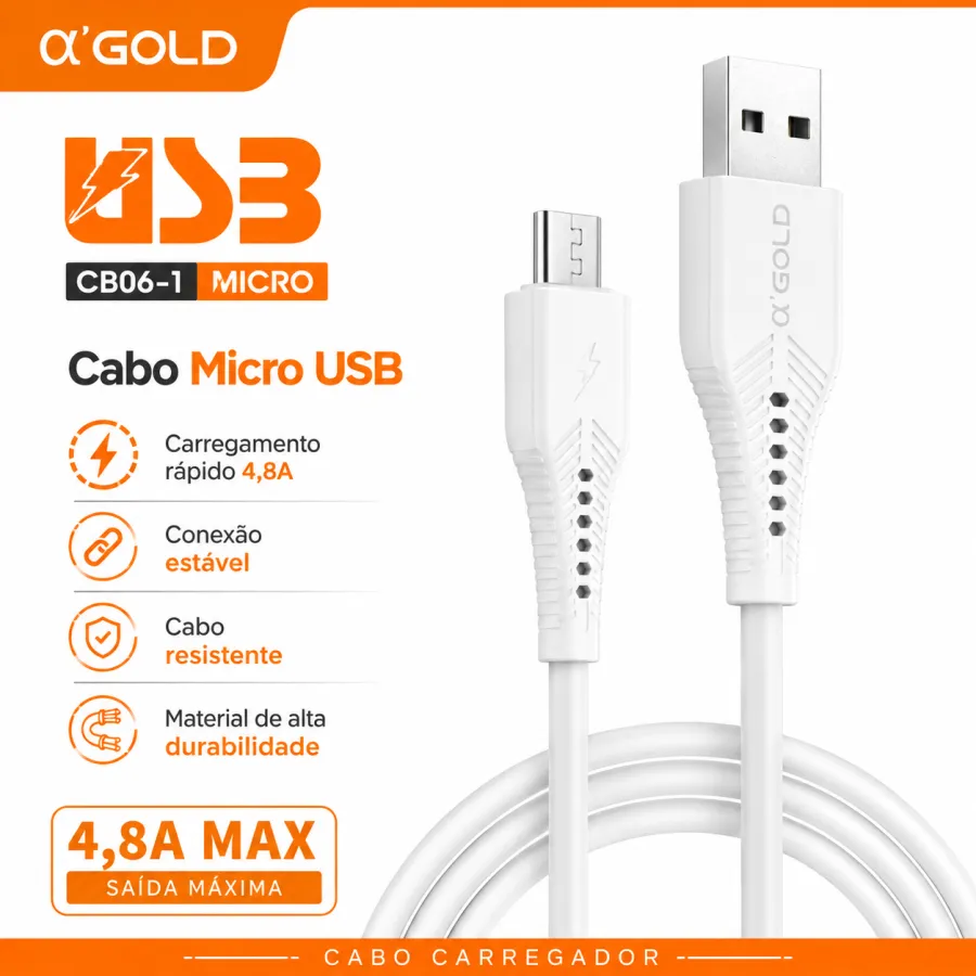 α'GOLD USB微型充电线 CB06-1 USB-V8 1米 4.8A快充