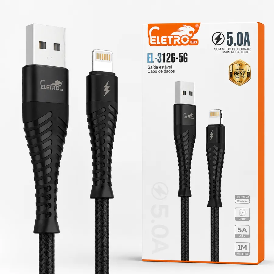 Eletro 5A快充数据线，1米，黑色，耐用设计