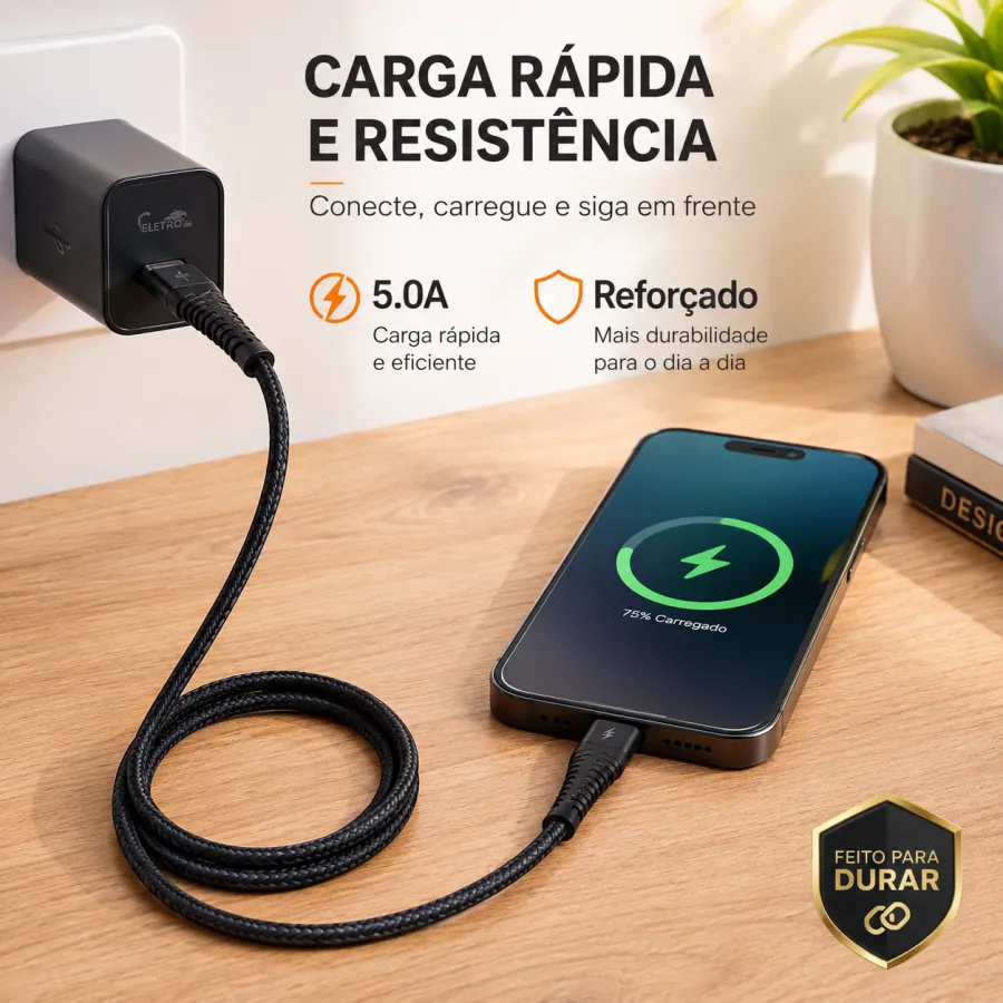 Eletro 5A快充数据线，1米，黑色，耐用设计