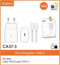 αGOLD USB-C快充套件 CA37-3，30W PD充电器，含TYPE-C数据线