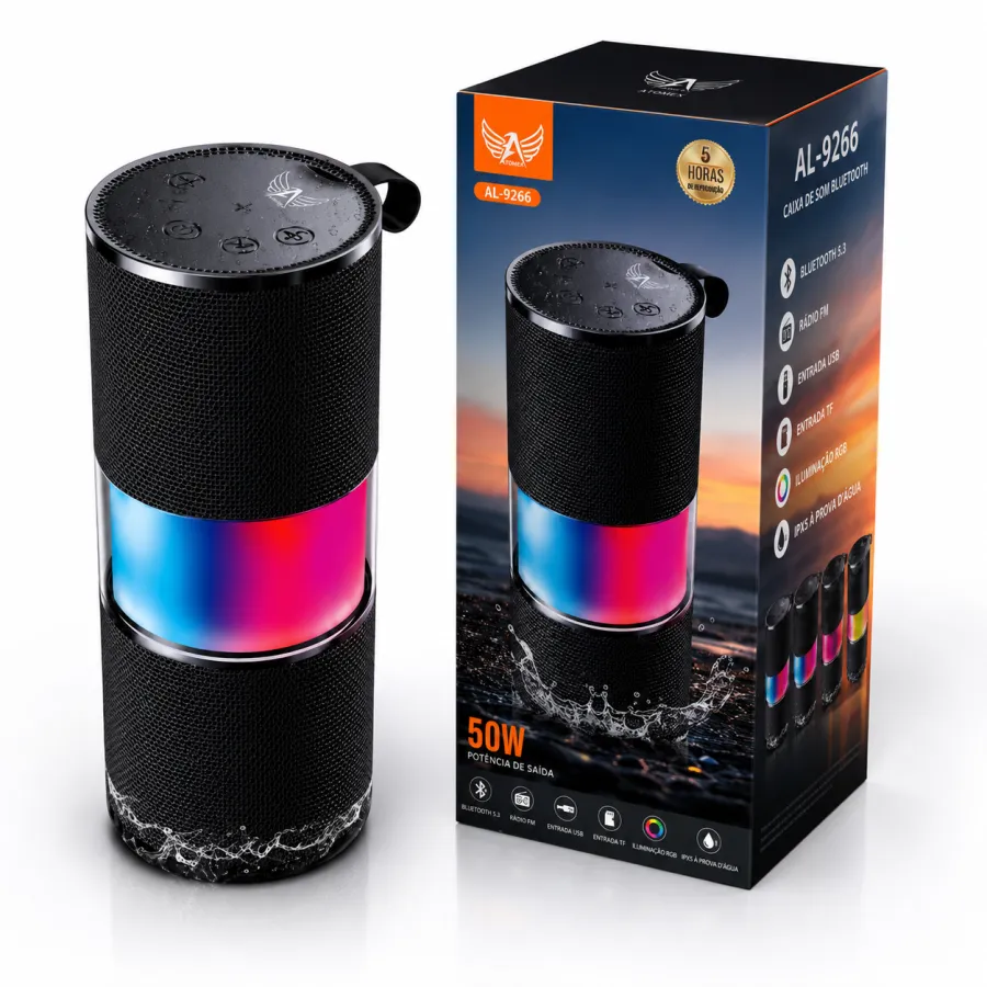 AL-9266 50W防水蓝牙音响，5.3寸，支持BT/TF/USB/FM/7WS，续航4小时
