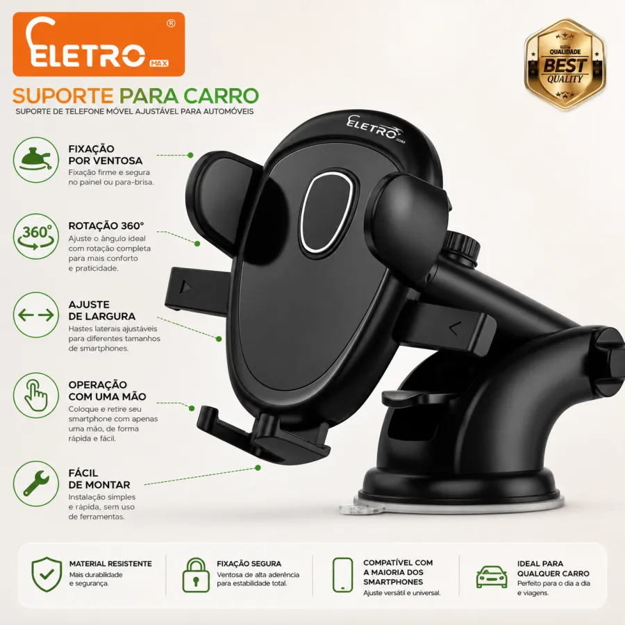 El-1921 Eletro汽车手机支架，黑色，适用于各种车型，稳固耐用