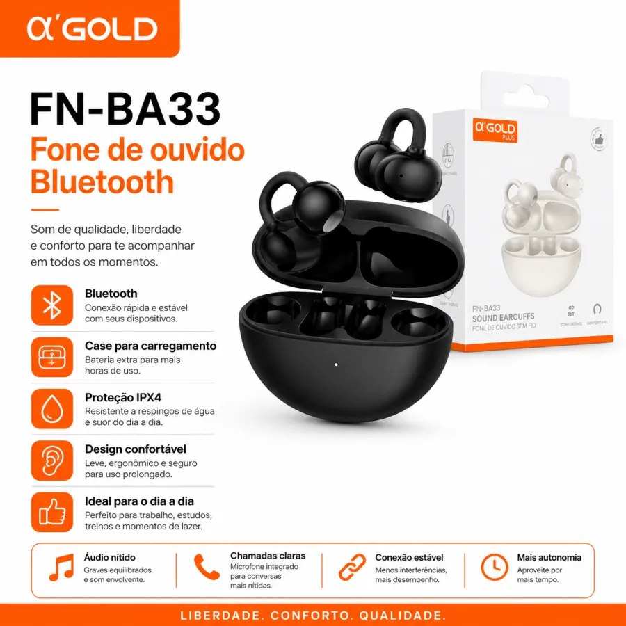αGOLD FN-BA33 蓝牙耳机，带充电盒，IPX4防水，黑白双色可选