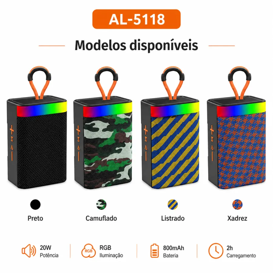 AL-5118 20W RGB蓝牙音响，600mAh电池，支持USB/TF/FM/TWS，三小时续航