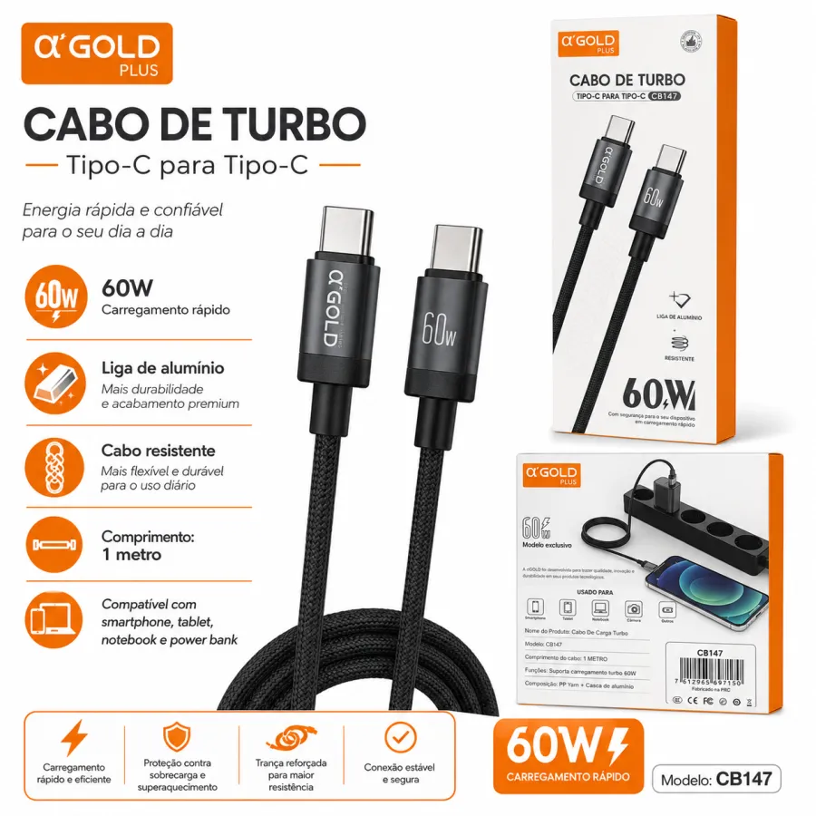 αGOLD Plus 60W Turbo Type-C数据线 1米 铝合金外壳