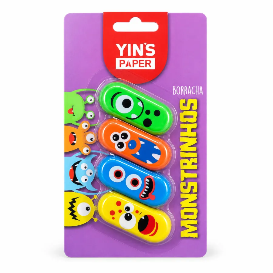 YIN'S纸制橡皮尺子，五色卡通造型，适合儿童使用