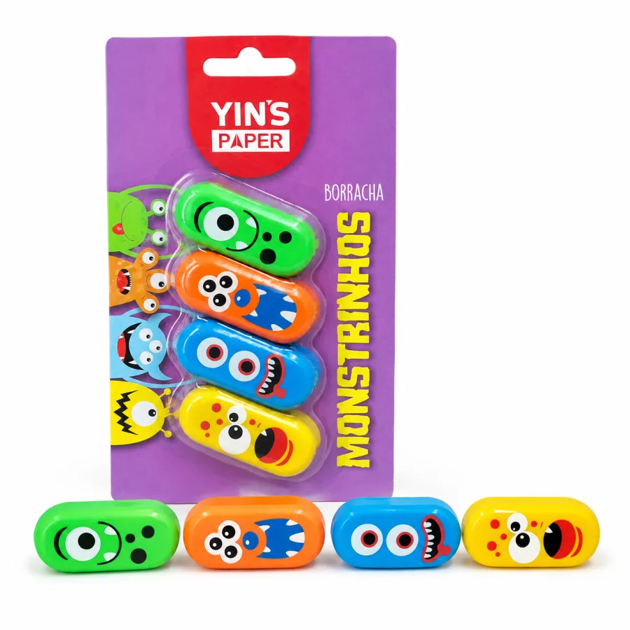 YIN'S纸制橡皮尺子，五色卡通造型，适合儿童使用