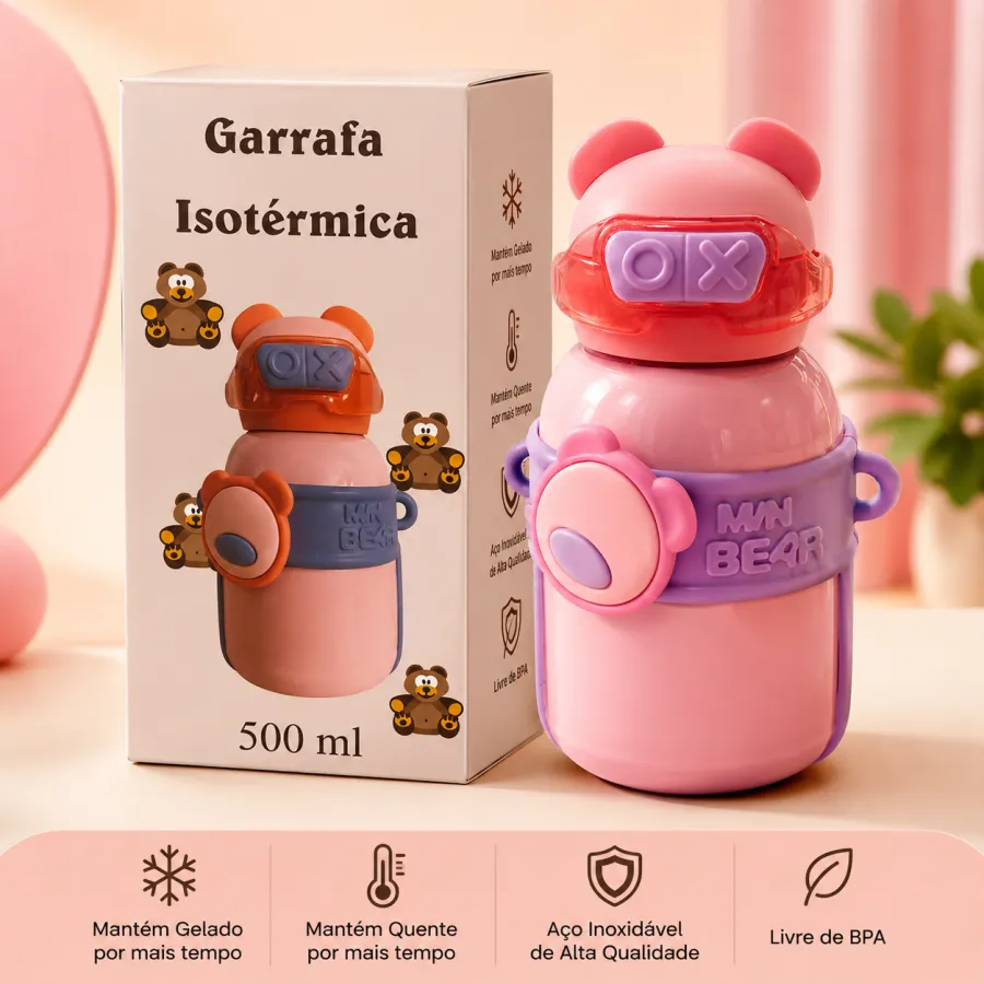 GDR1053 500ml 保温瓶，卡通熊设计，适合儿童，便携式