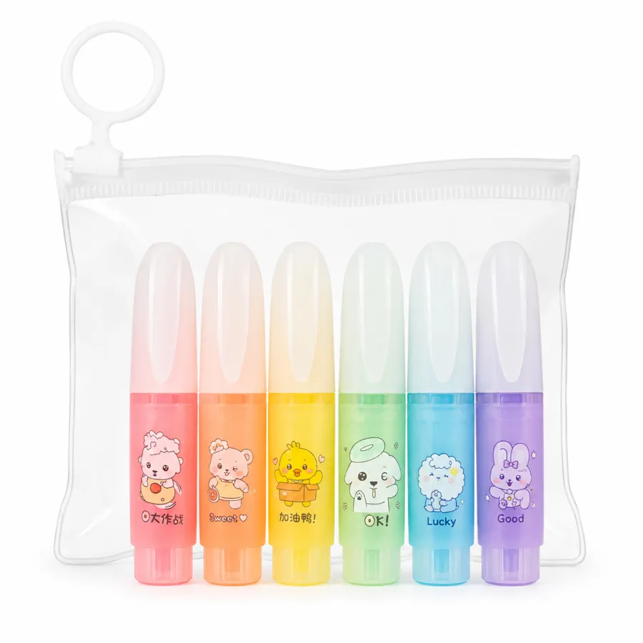 可爱卡通水彩笔套装，7色透明收纳袋，适合儿童绘画