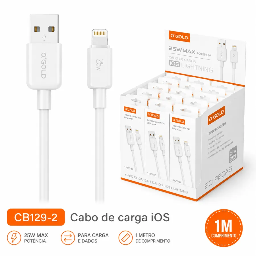 Cb129-2 αGOLD PLUS 25W USB-IOS 闪电充电线 1米