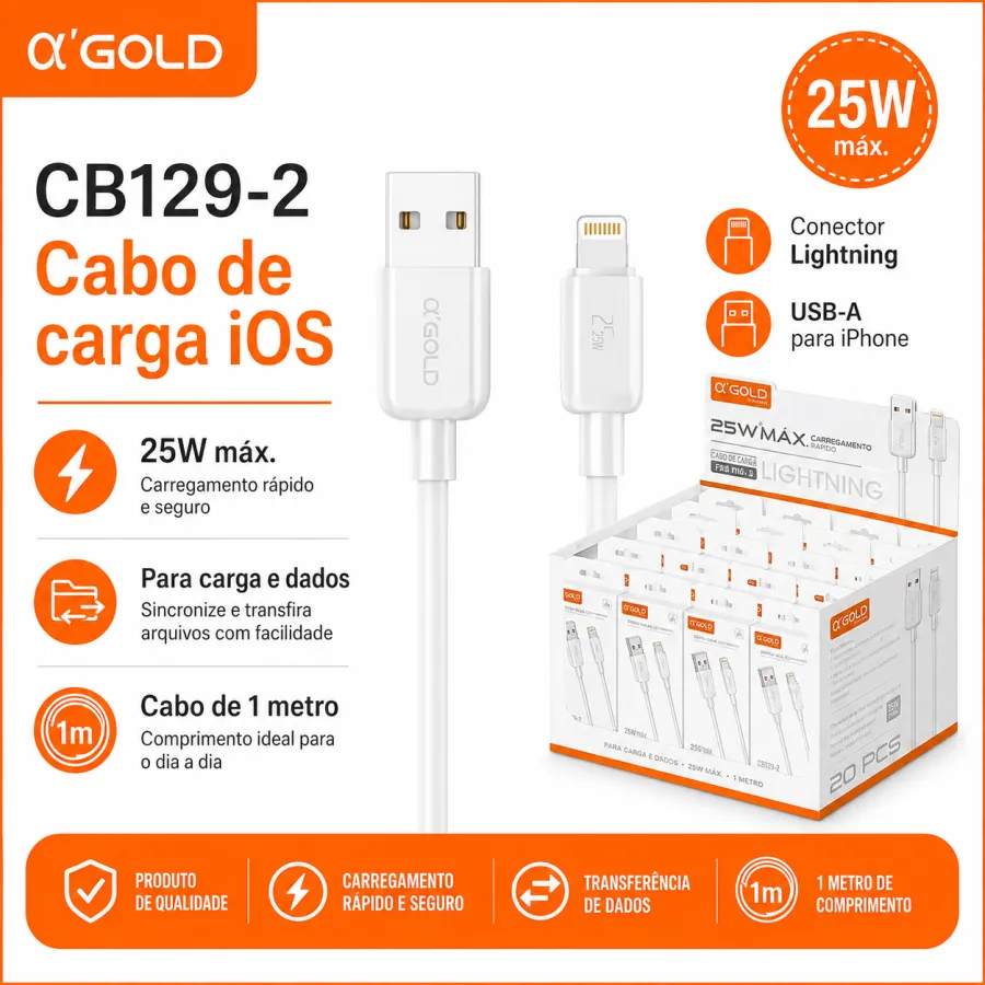 Cb129-2 αGOLD PLUS 25W USB-IOS 闪电充电线 1米