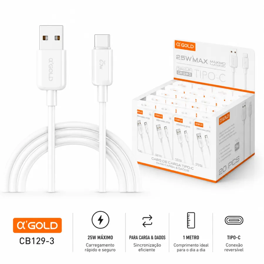 Cb-129-3 α GOLD PLUS 25W 1米快速充电数据线 USB-C