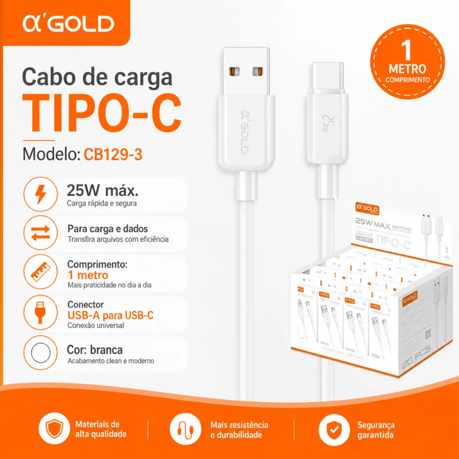 Cb-129-3 α GOLD PLUS 25W 1米快速充电数据线 USB-C