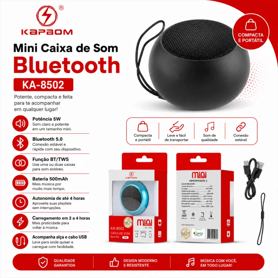 Kapbom KA-8502 迷你蓝牙音箱 5W 铝合金小钢炮