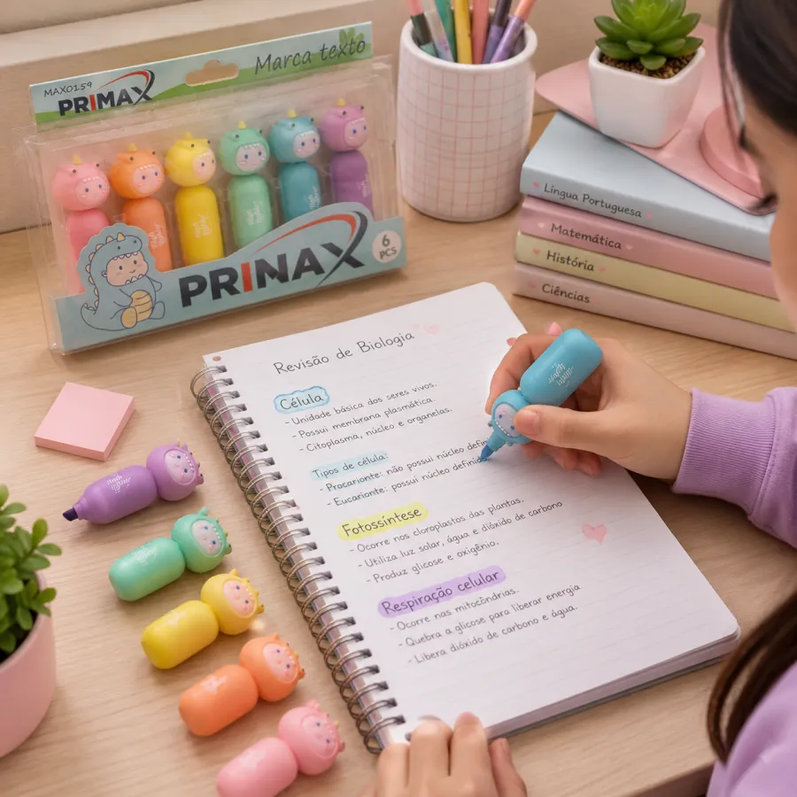 PRIMAX可爱恐龙荧光笔6支装，颜色丰富，适合学生和办公使用