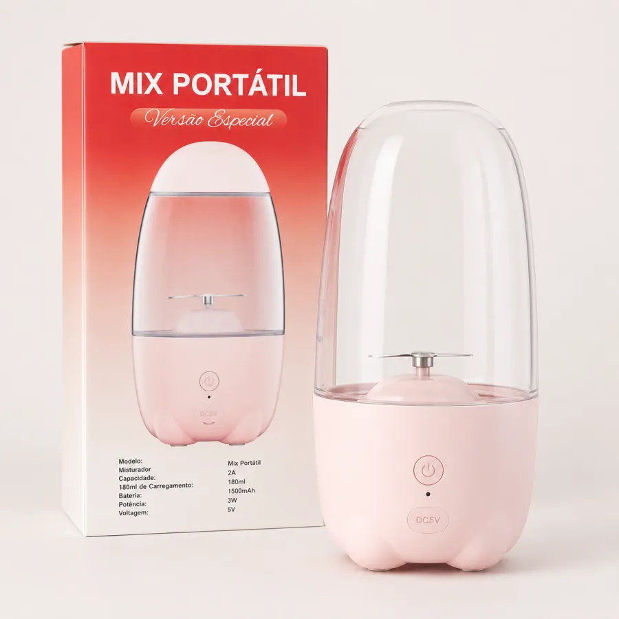便携式榨汁机 MIX PORTÁTIL，粉色/蓝色，轻巧设计，适合家庭和旅行使用